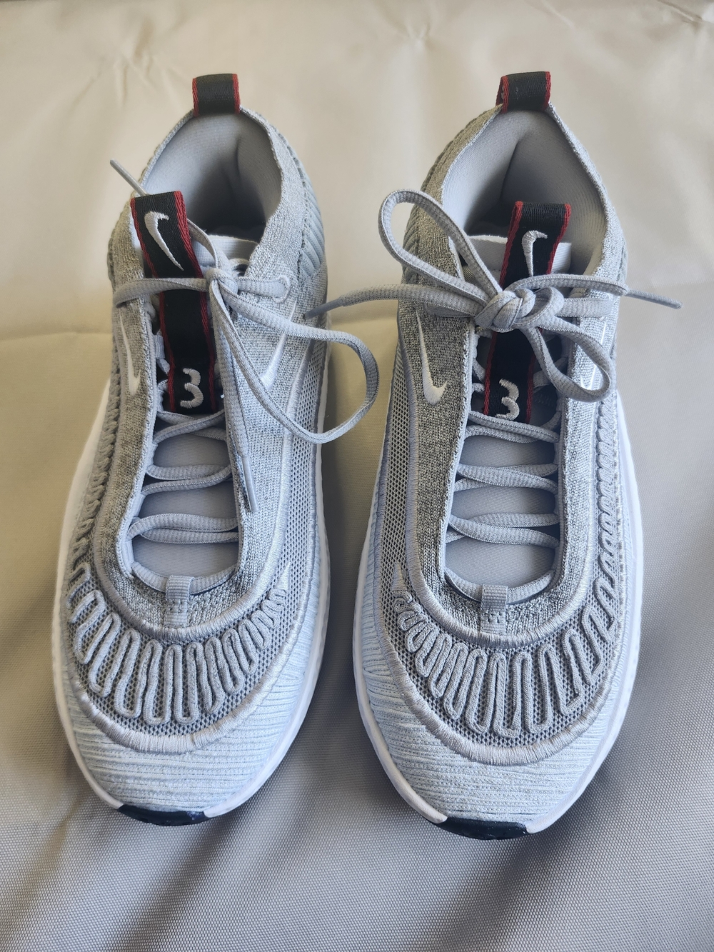 Nike Gray Knit Athletic Sneakers with Red & Black Trim